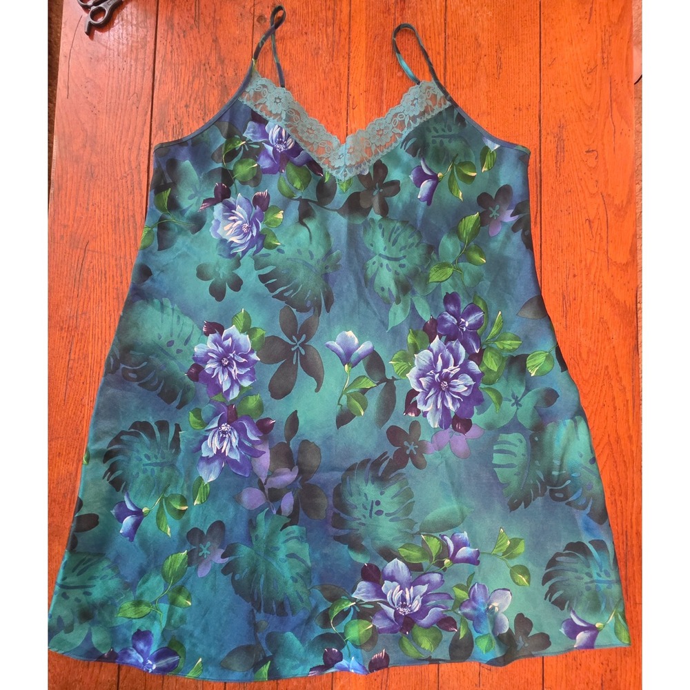 Gilligan & O'Malley slip Nightgown Womens XXL Teal Blue Floral fairycore Y2K - Picture 5 of 10